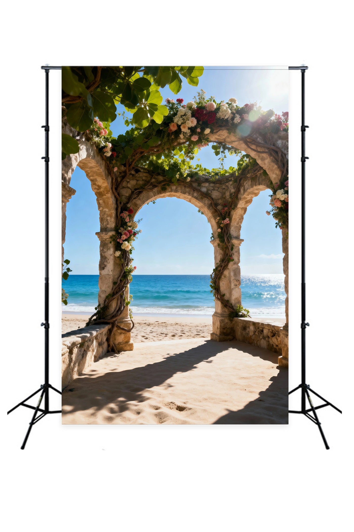 Beach Backdrop For Photos Flower Arch Ocean Escape Summer Backdrop Ideas RR61-31