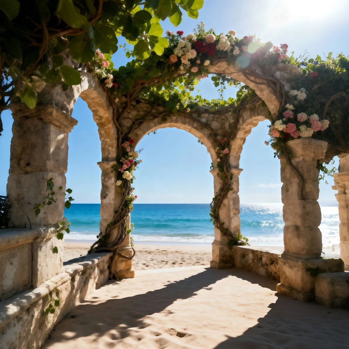 Beach Backdrop For Photos Flower Arch Ocean Escape Summer Backdrop Ideas RR61-31