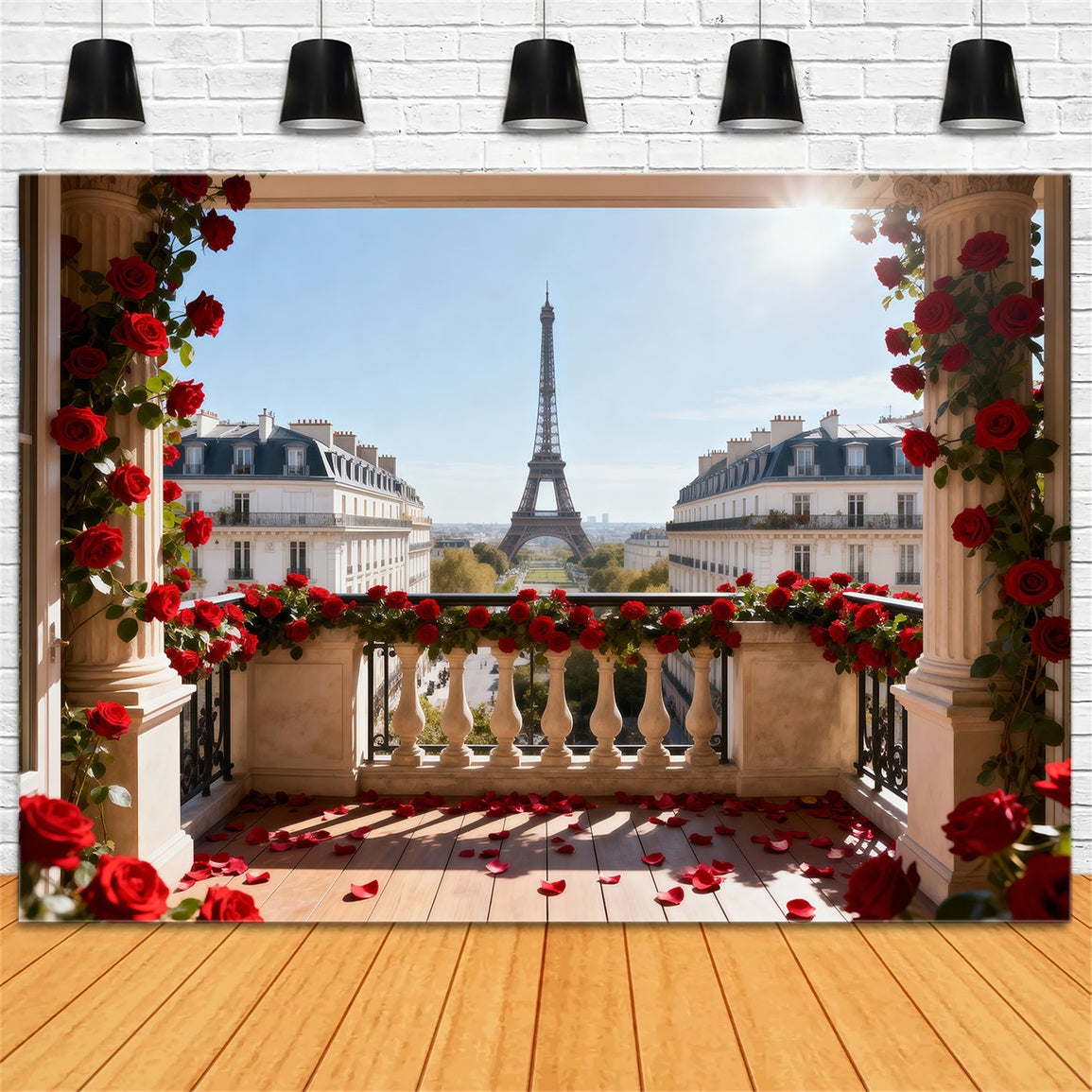 Paris Backdrop For Pictures Red Rose Balcony Romance Eiffel Tower Photography Backdrop RR61-38