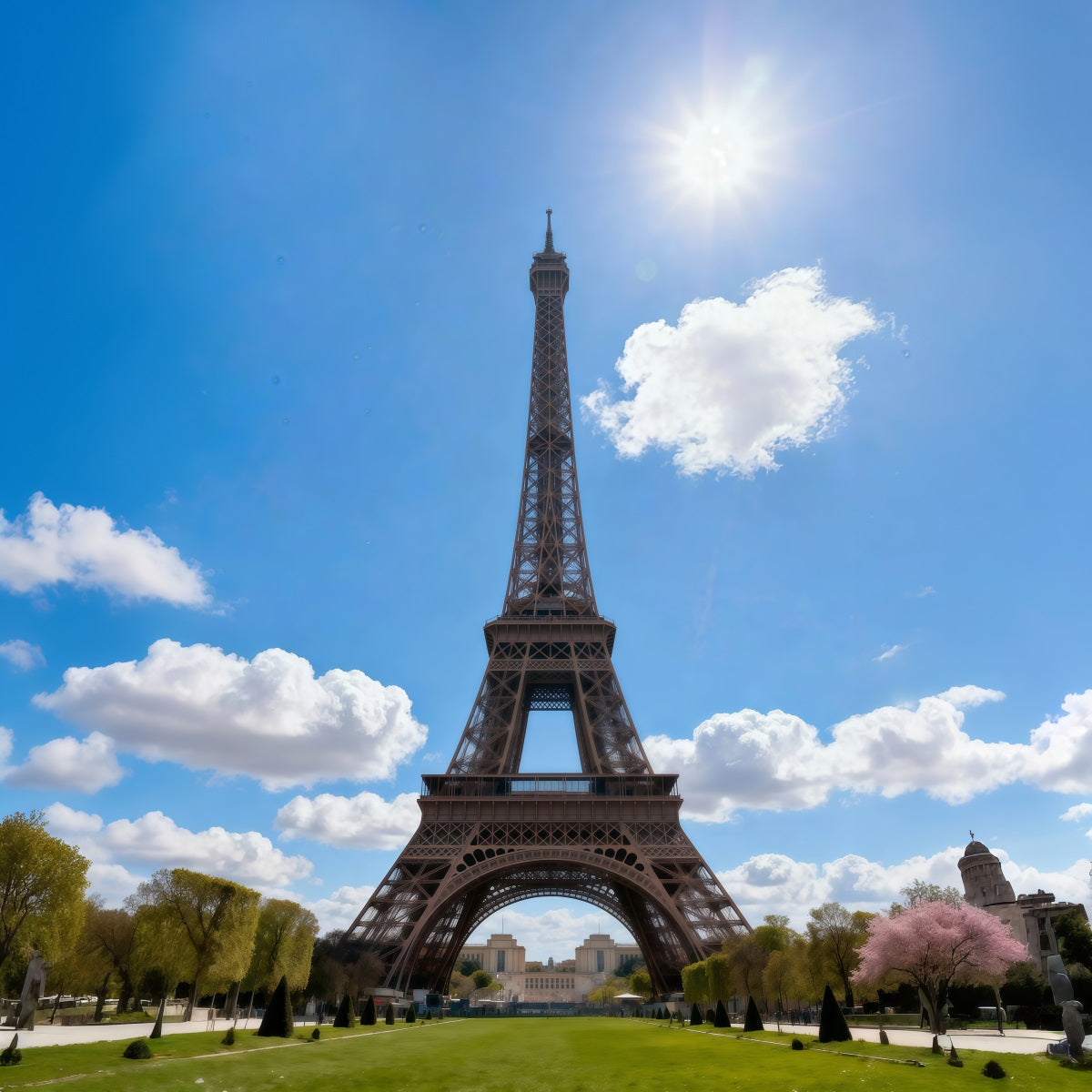 Large Eiffel Tower Backdrop Blue Sky Sunlit Landmark Paris Photo Backdrop RR61-40