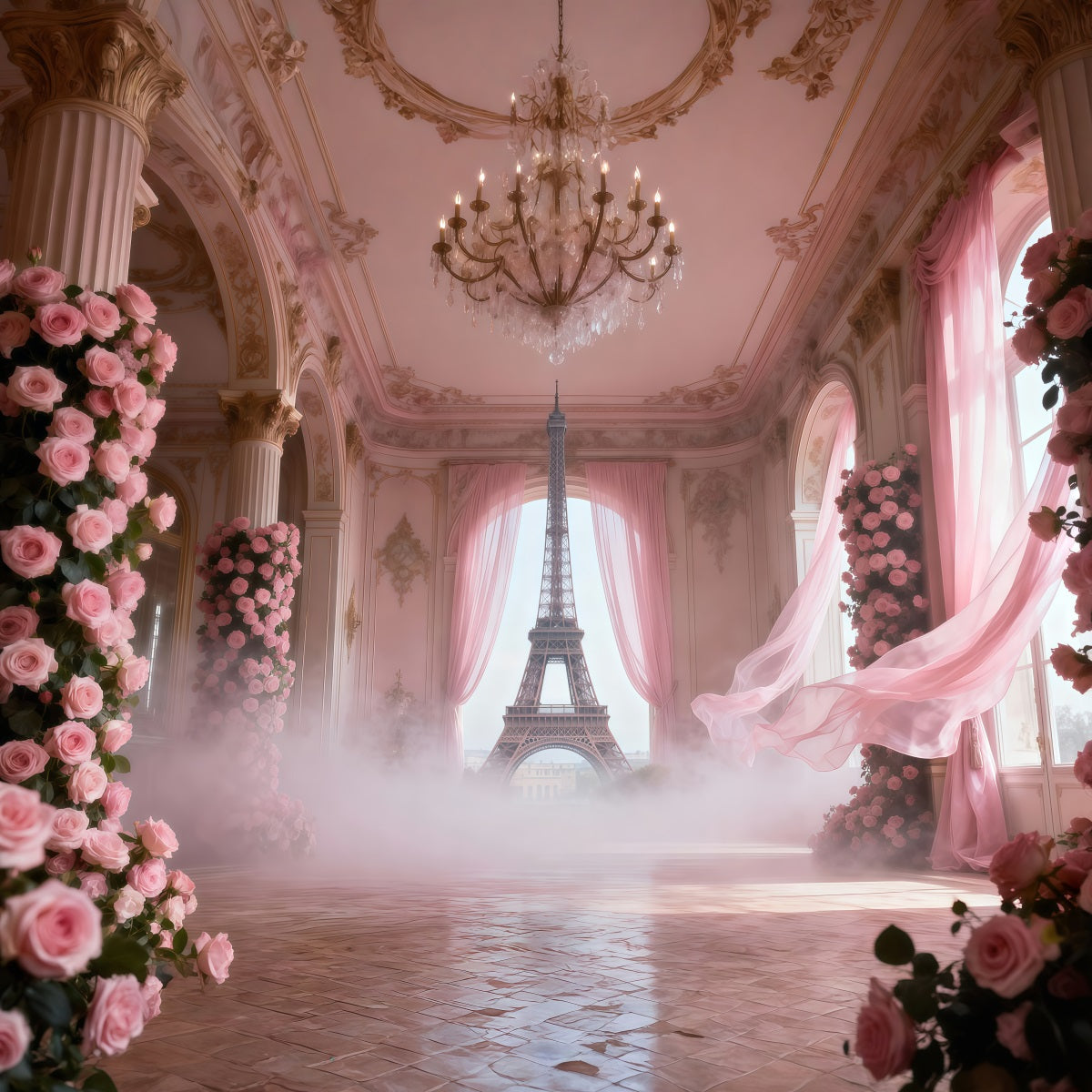 Paris Photo Booth Backdrop Blush Palace Rose Hall Eiffel Tower Photography Backdrop RR61-44