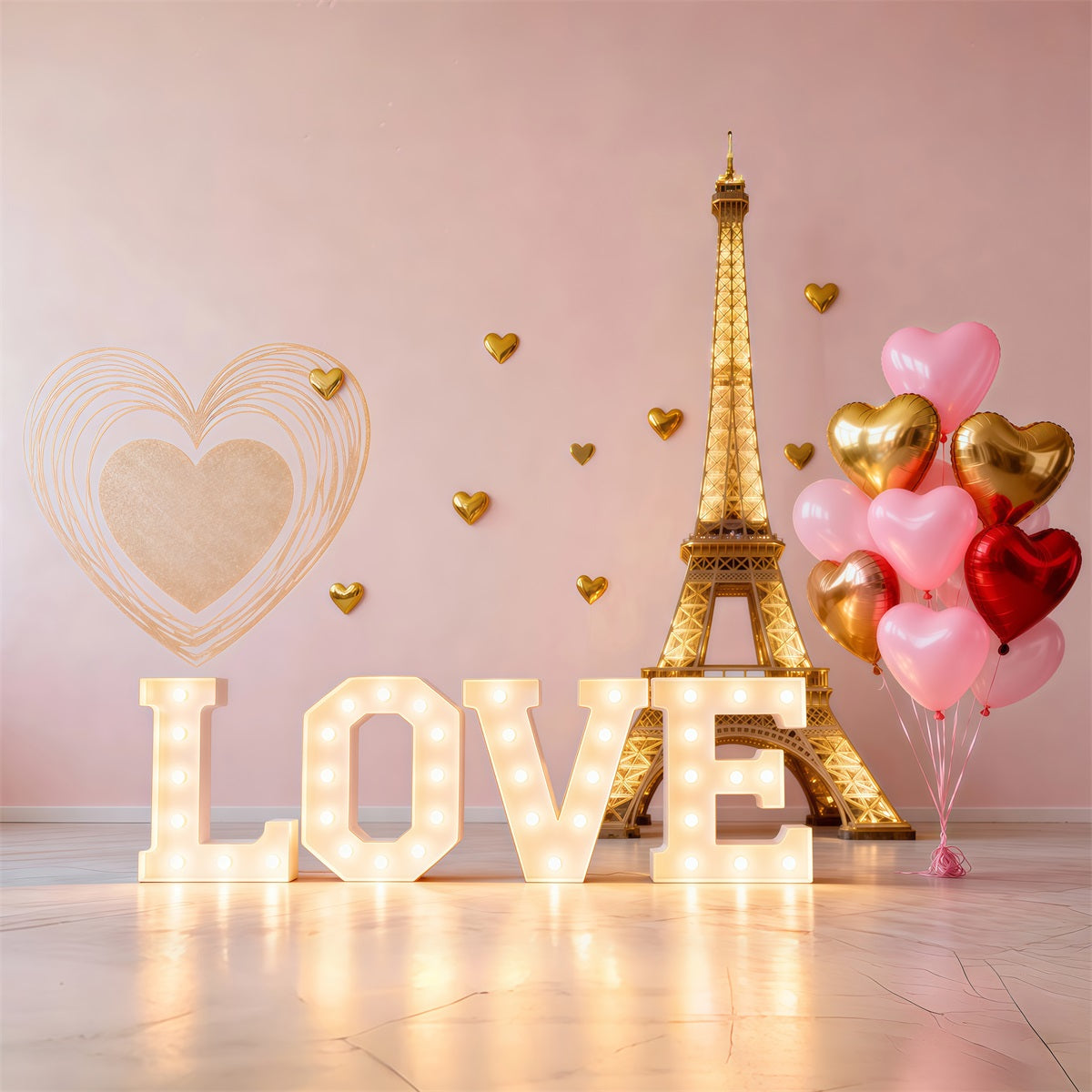 Paris Photography Backdrop Love Balloon Heart Valentine Eiffel Tower Backdrops RR61-45