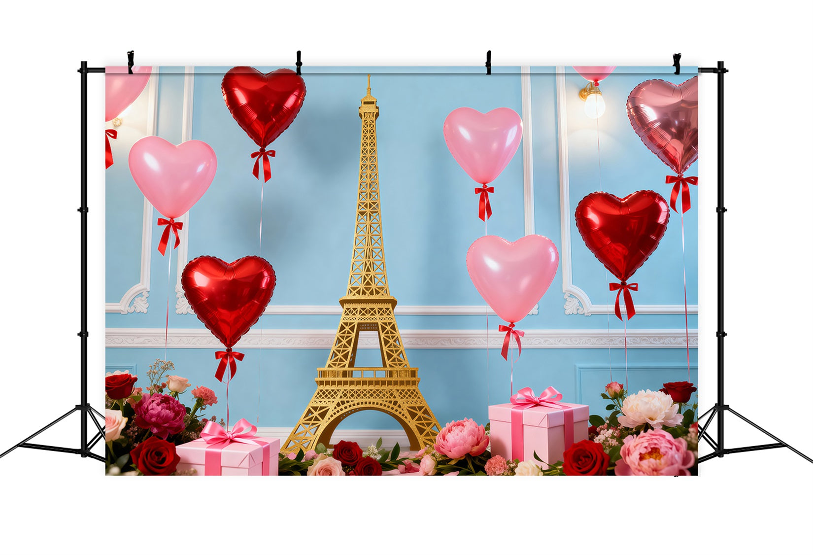 Evening In Paris Backdrop Heart Balloon Gift Celebration Eiffel Tower Backdrops RR61-48