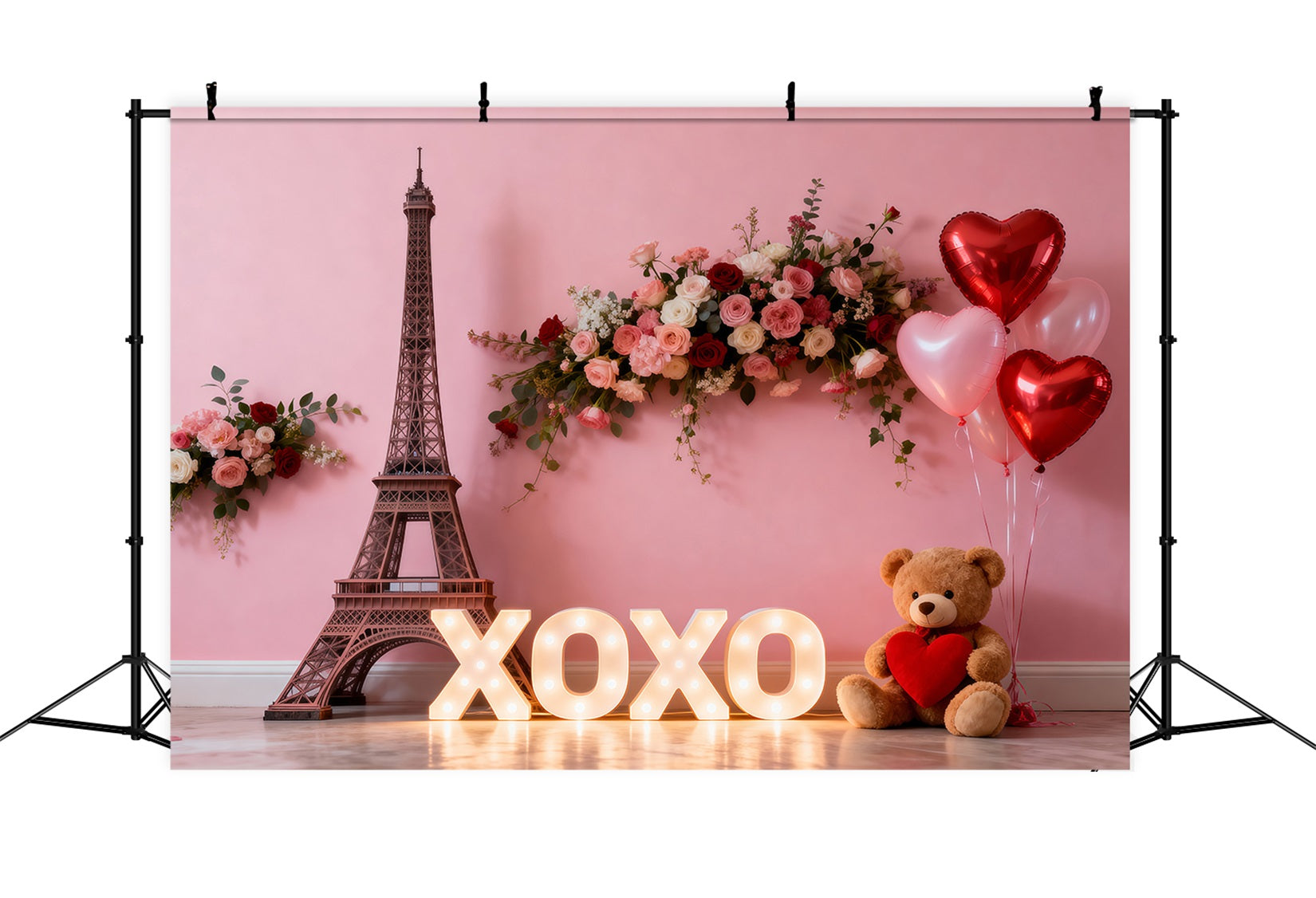 Paris Theme Backdrop Ideas XOXO Floral Valentine Display Eiffel Tower Backdrops RR61-49