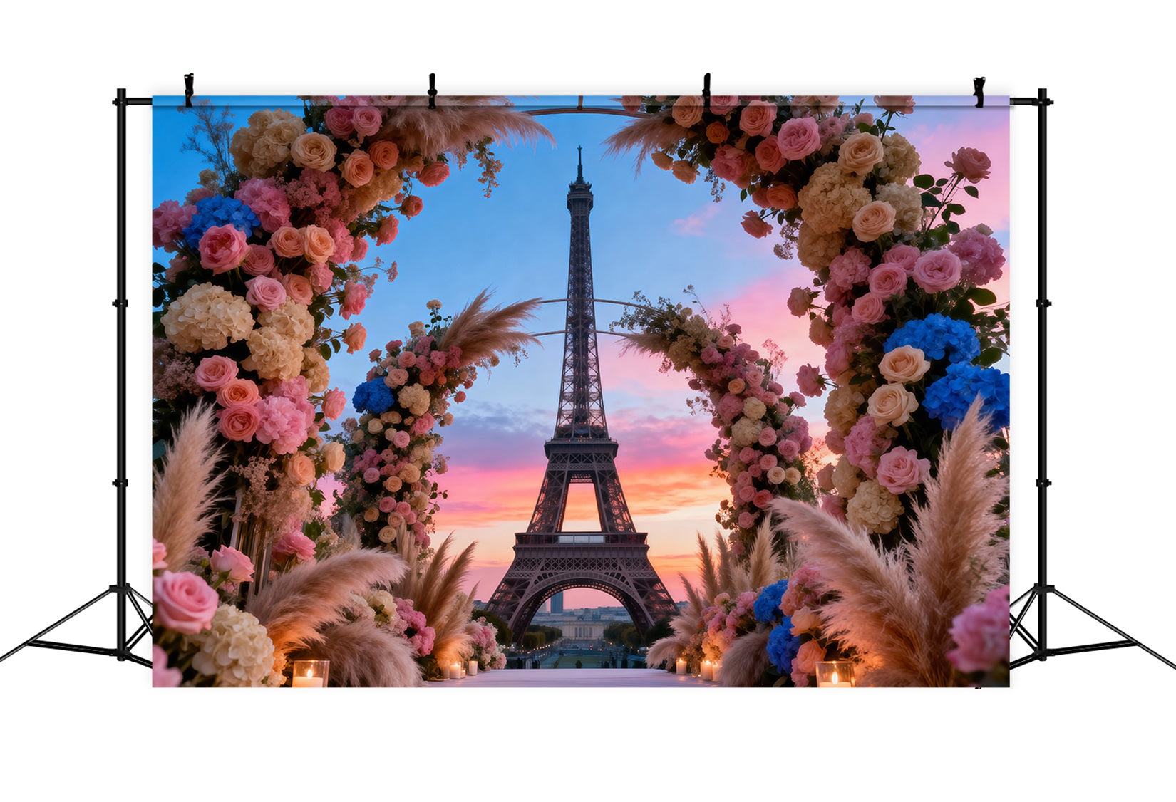 Paris Themed Backdrop Grand Floral Boho Archway Eiffel Tower Photo Backdrop RR61-56