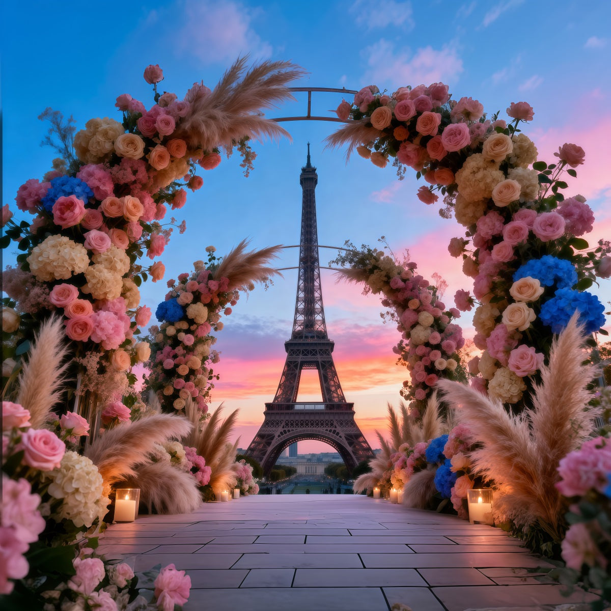 Paris Themed Backdrop Grand Floral Boho Archway Eiffel Tower Photo Backdrop RR61-56