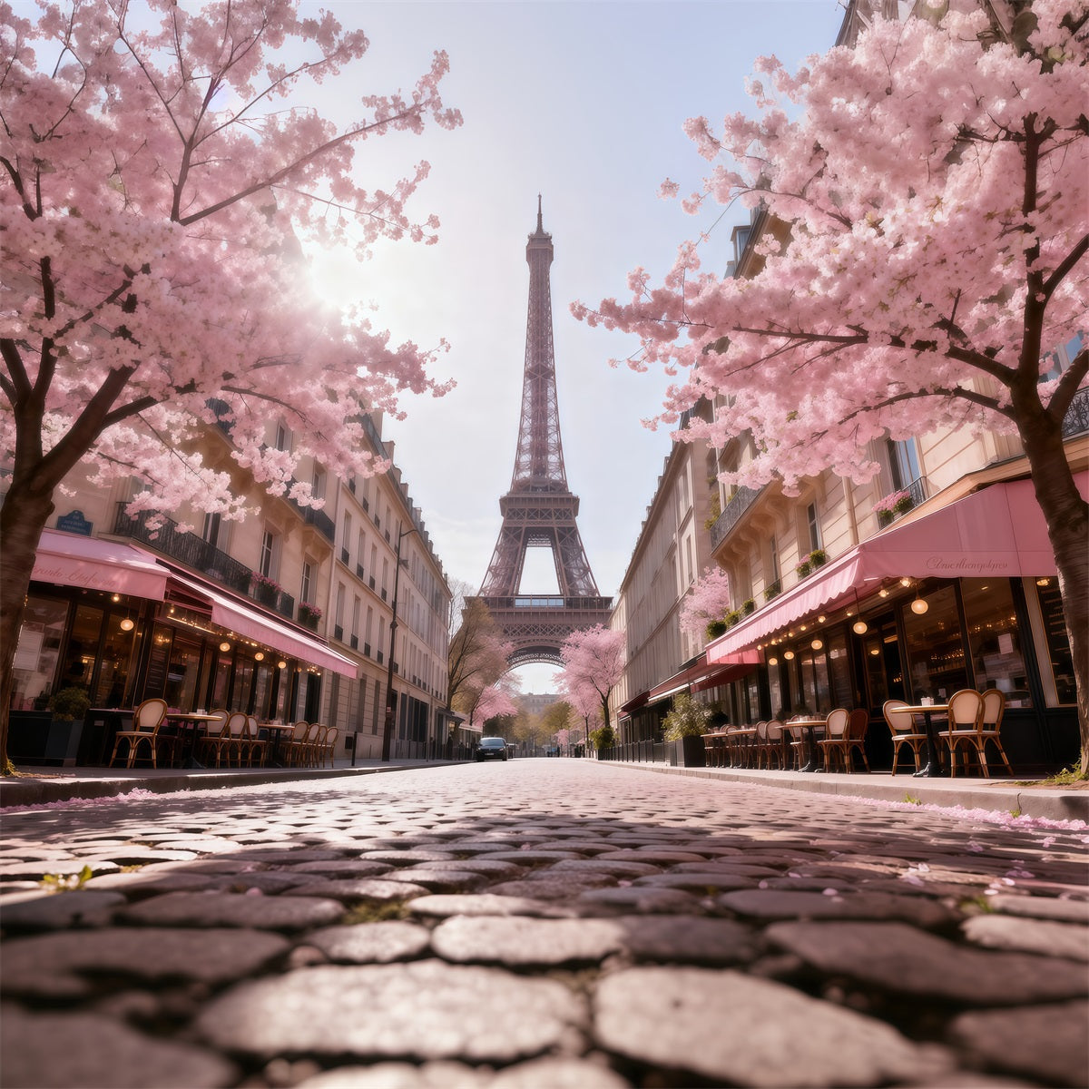 Paris Backdrop For Pictures Blossom Cafe Street Morning Eiffel Tower Paris Backdrop RR61-61
