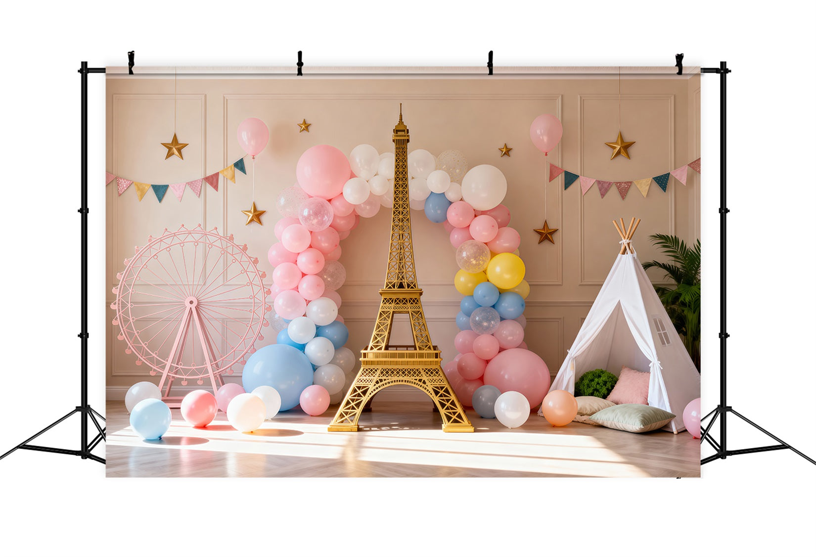 Paris Backdrop Ideas Pastel Balloon Party Fantasy Eiffel Tower Photo Backdrop RR61-63
