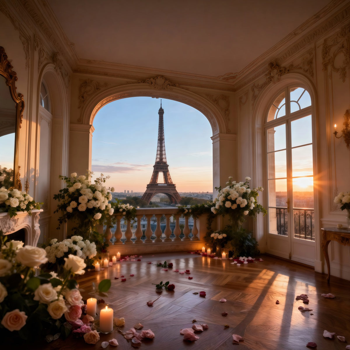Paris Backdrop Ideas Elegant Salon Sunset Glow Eiffel Tower Photo Backdrop RR61-65