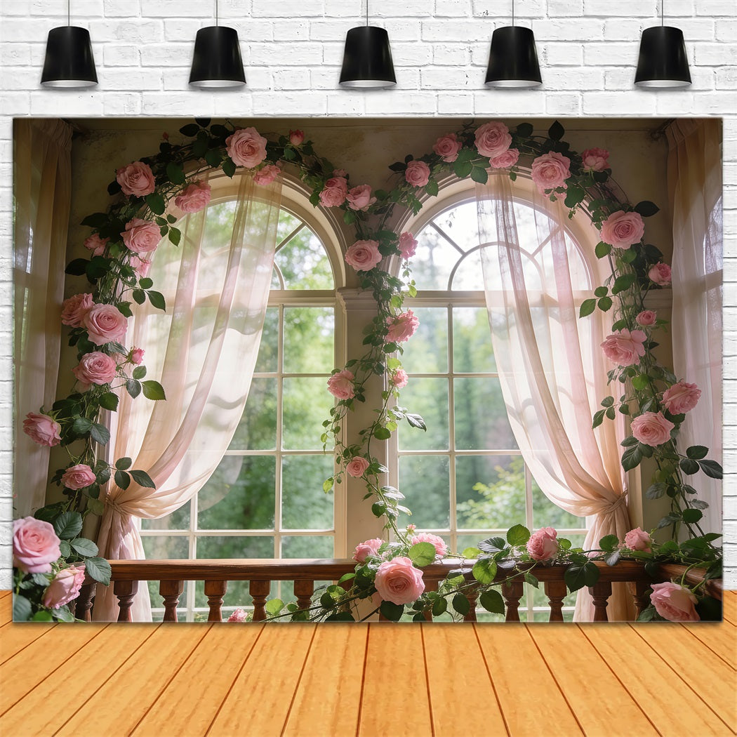 Rose Garden Backdrop Soft Pink Floral Window Glow Spring Photography Backdrops RR62-12