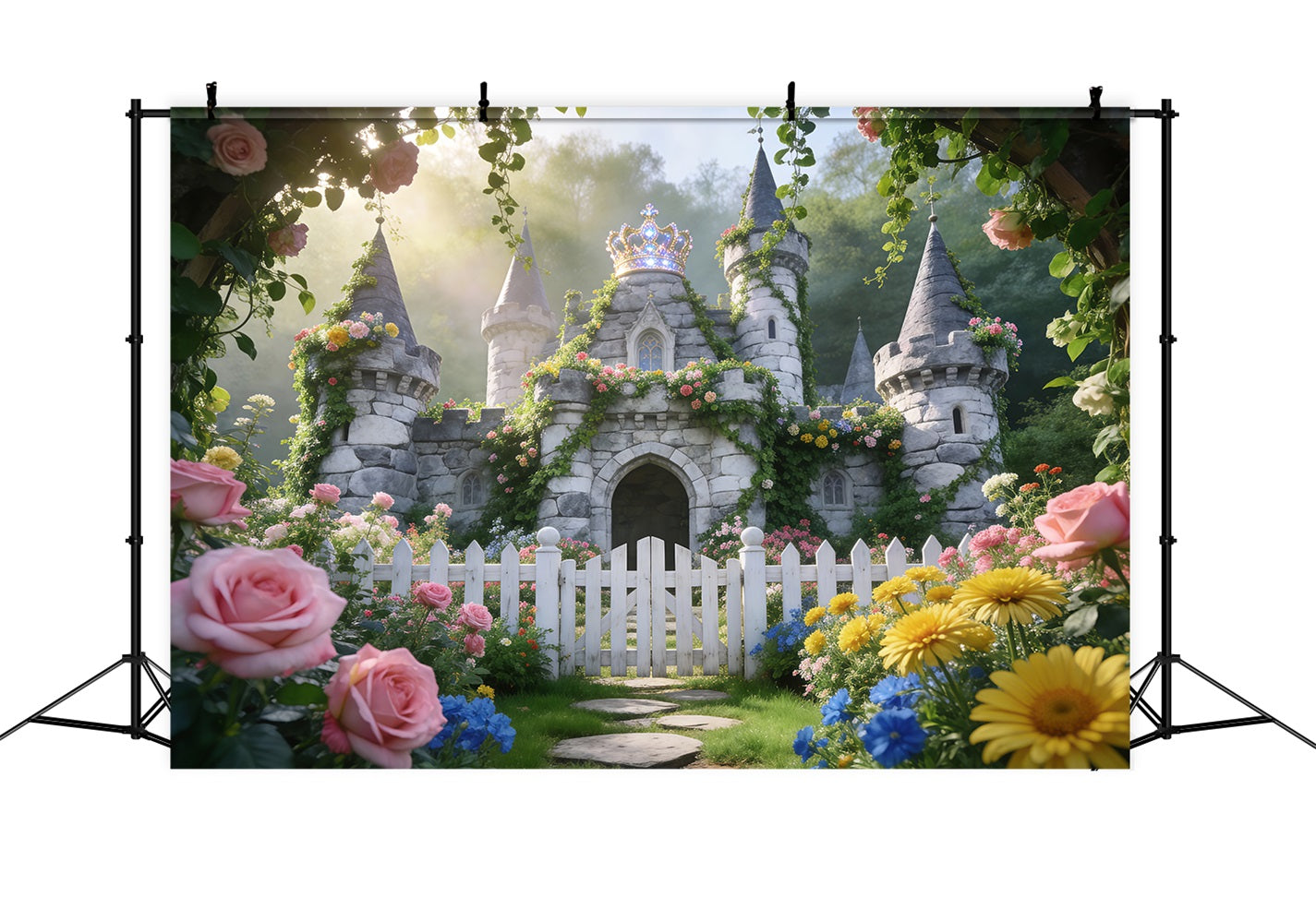 Spring Floral Backdrop Fairytale Castle Garden Bloom Photo Backdrop Spring RR62-26