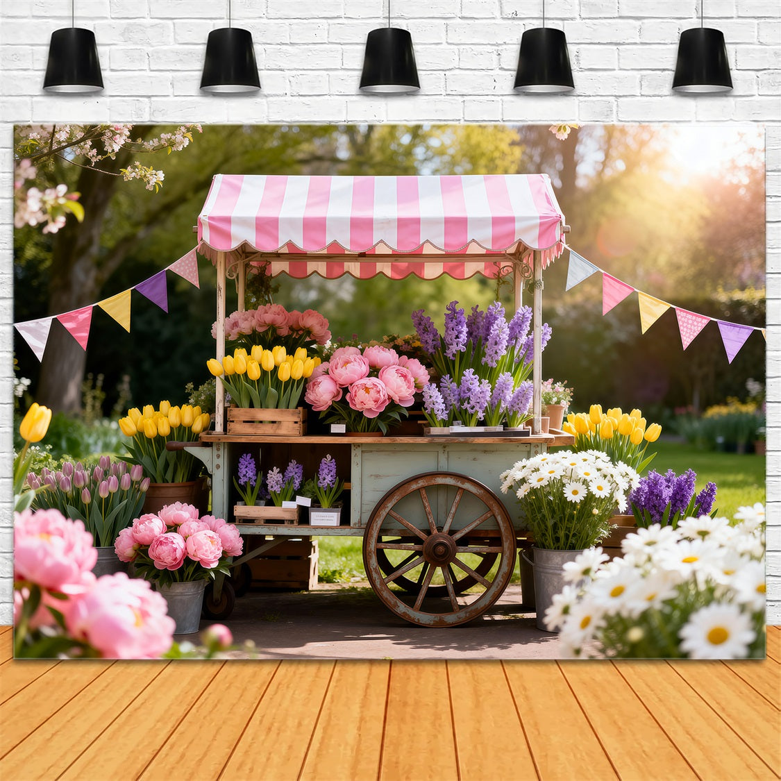 Daisy Flower Backdrop Spring Floral Market Cart Spring Photo Backdrop Ideas RR62-32