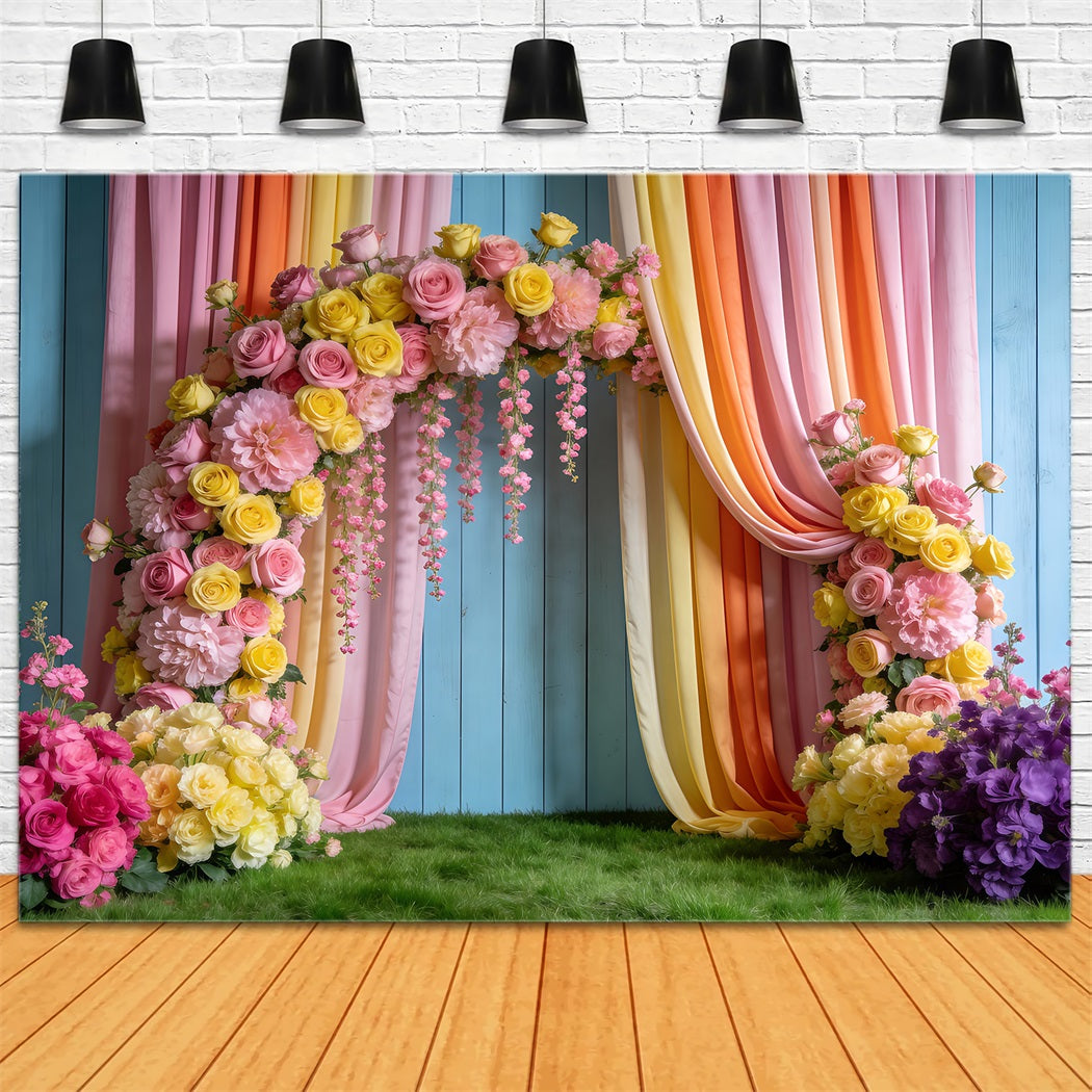 Spring Wedding Backdrop Pastel Flower Draped Arch Floral Garden Backdrop RR62-37