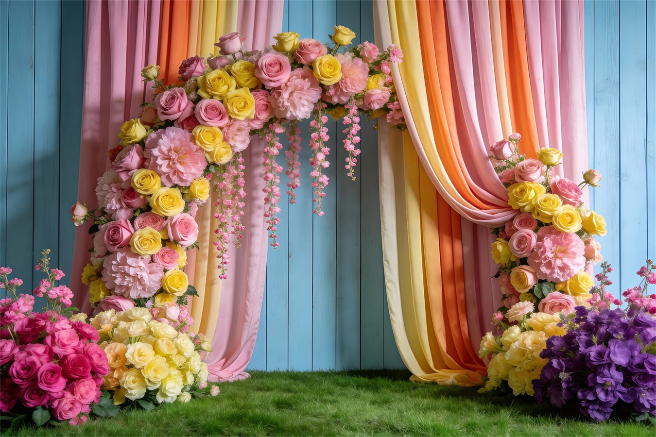 Spring Wedding Backdrop Pastel Flower Draped Arch Floral Garden Backdrop RR62-37