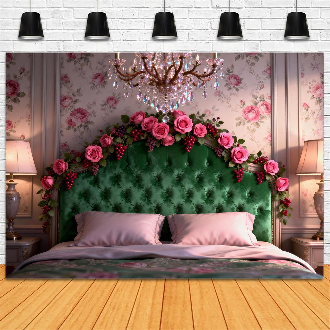 Boudoir Backdrop Emerald Rose Chandelier Elegance Headboard Photography Backdrop RR62-52