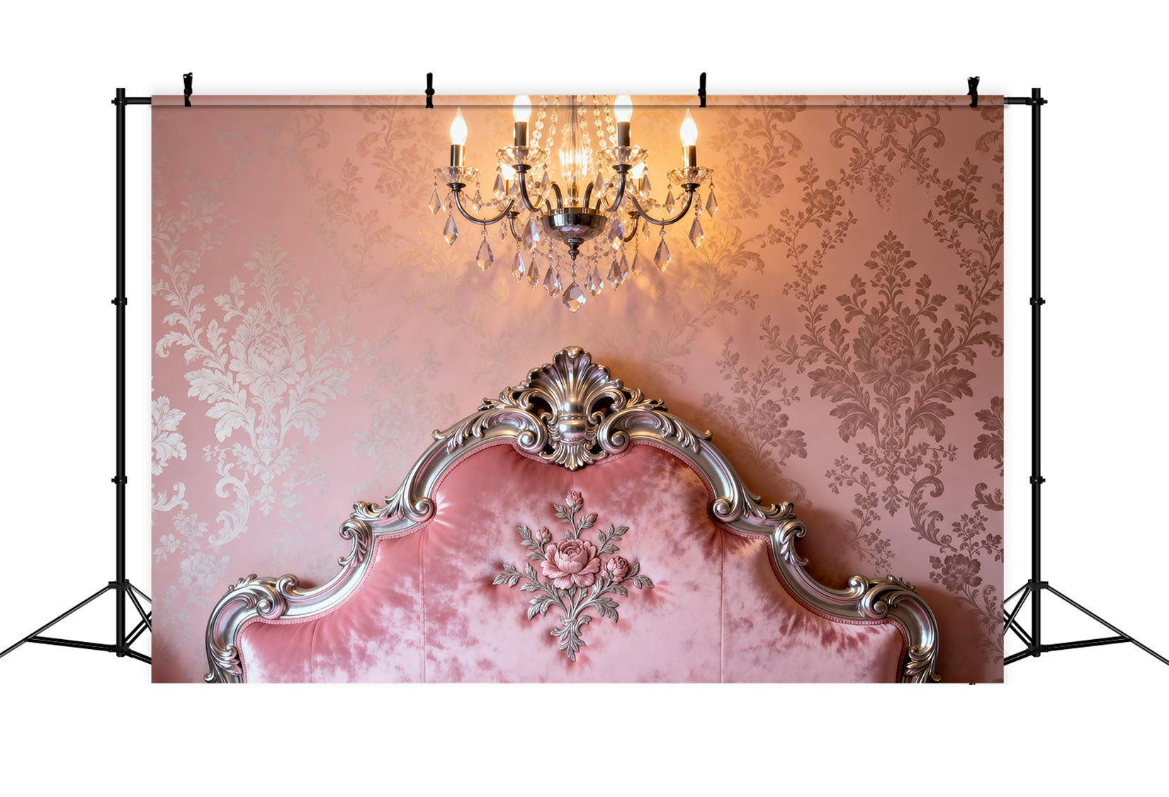 Boudoir Photography Backdrops Ornate Pink Damask Romance Headboard Backdrop RR62-53