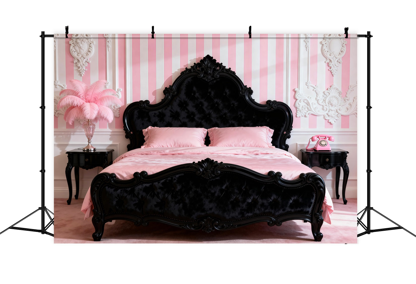 Boudoir Headboard Backdrop Baroque Pink Stripe Elegance Headboard Backdrop Ideas RR62-56