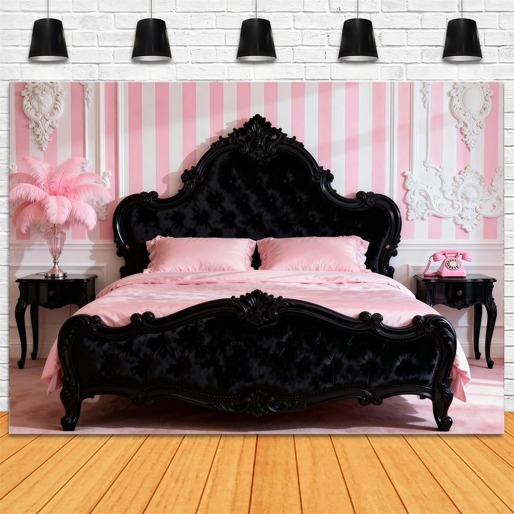 Boudoir Headboard Backdrop Baroque Pink Stripe Elegance Headboard Backdrop Ideas RR62-56