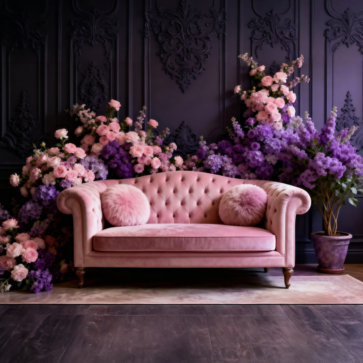 Backdrops For Boudoir Photography Blush Velvet Floral Sofa Vintage Backdrop RR62-63