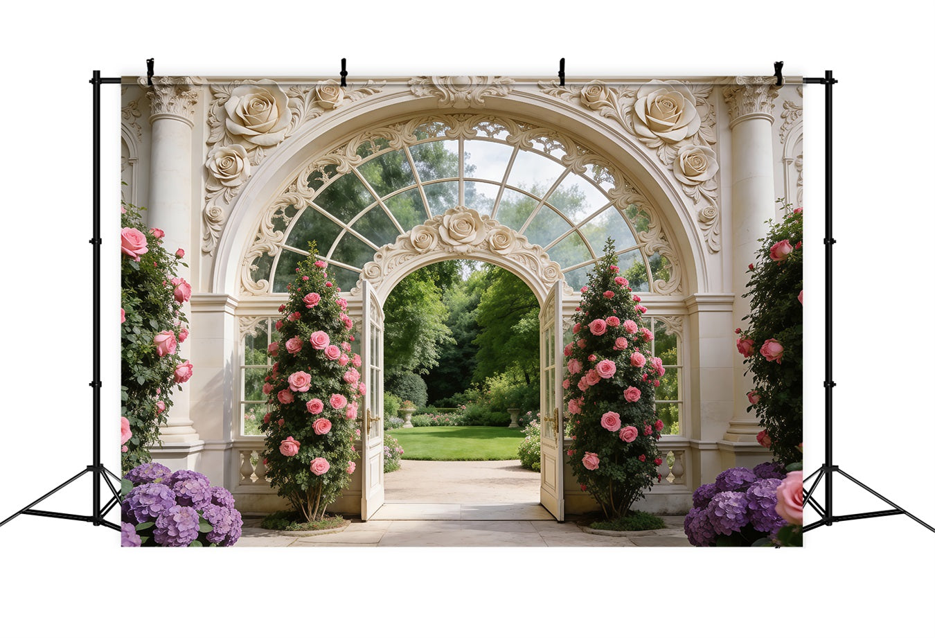 Garden Backdrop Elegant Palace Door Rose Gate Spring Backdrops For Photography RR62-7