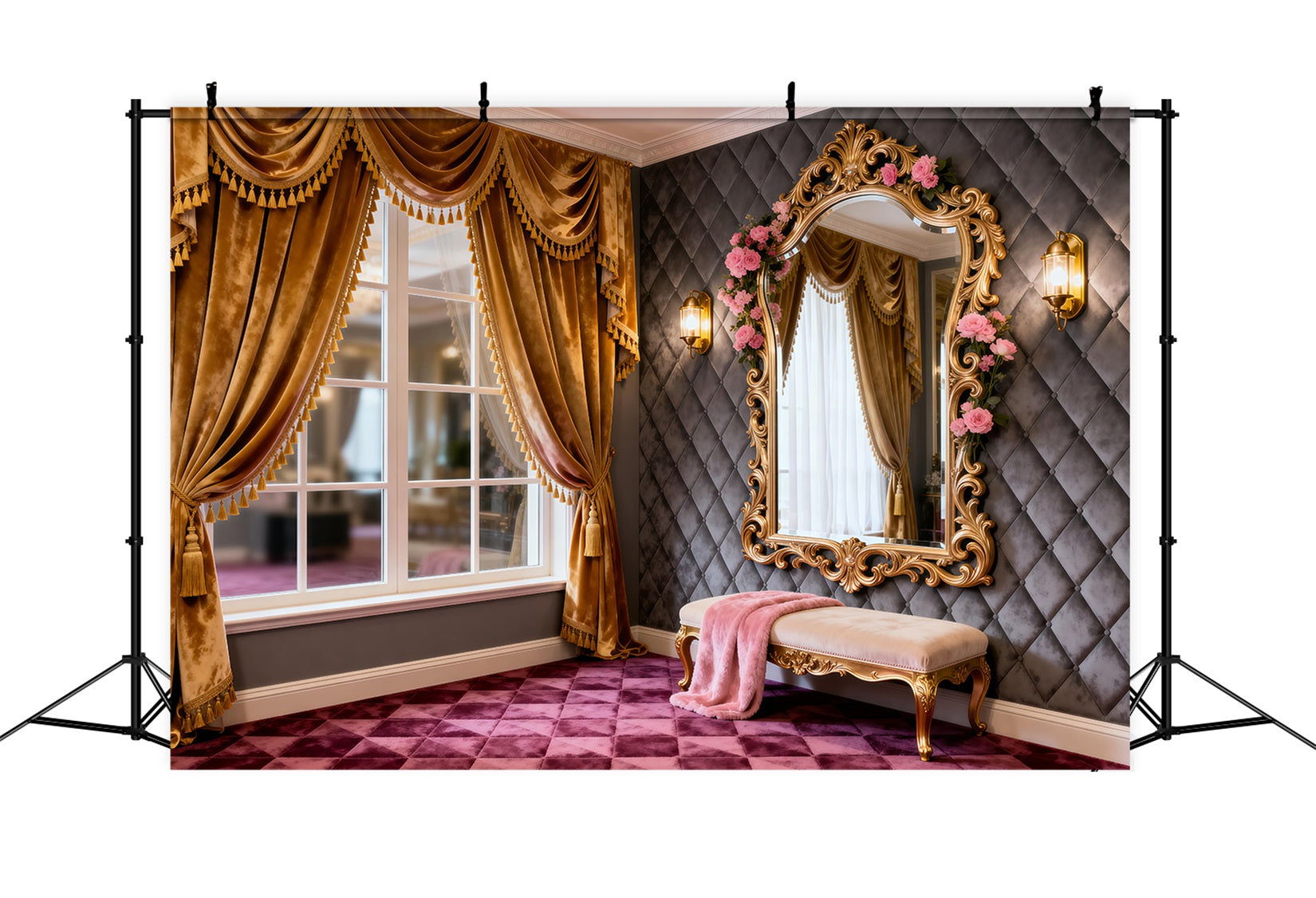 Boudoir Backdrop Ideas Golden Window Vanity Rose Mirror Classic Photo Backdrop RR62-78