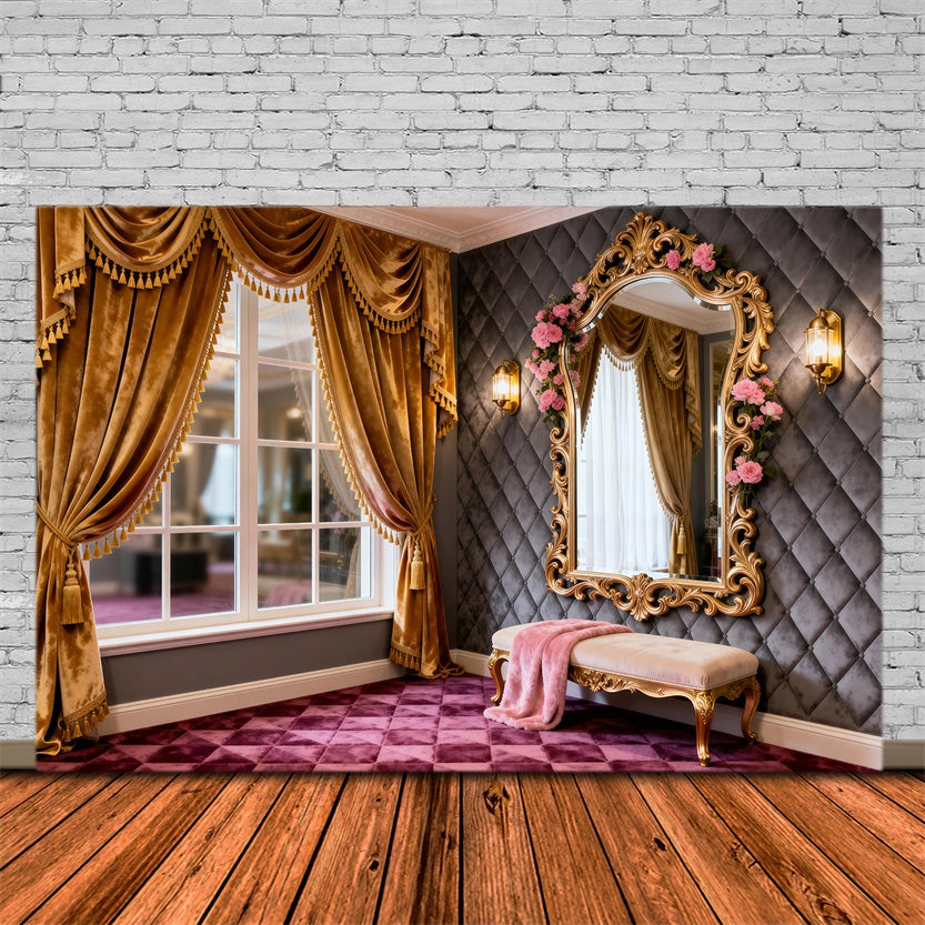 Boudoir Backdrop Ideas Golden Window Vanity Rose Mirror Classic Photo Backdrop RR62-78