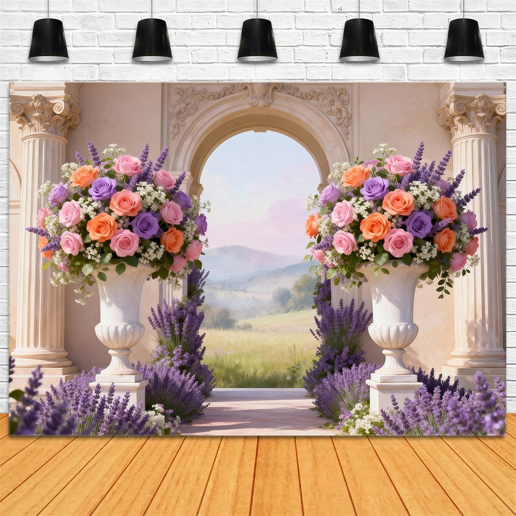 Enchanted Garden Backdrop Pastel Floral Courtyard Valley View Spring Backdrop RR62-8