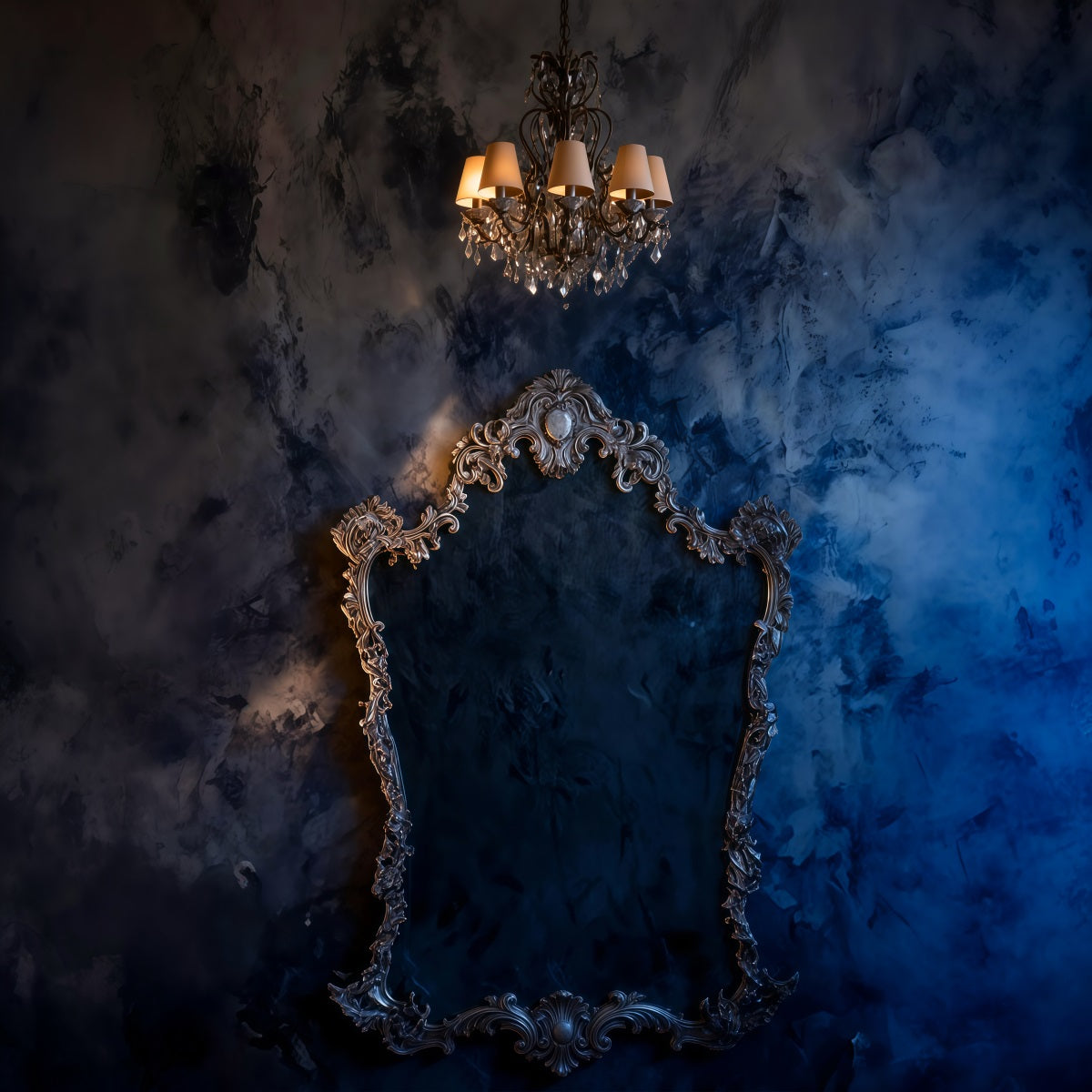 Boudoir Photo Backdrops Midnight Marble Gilded Chandelier Frame Retro Photo Backdrop RR62-88