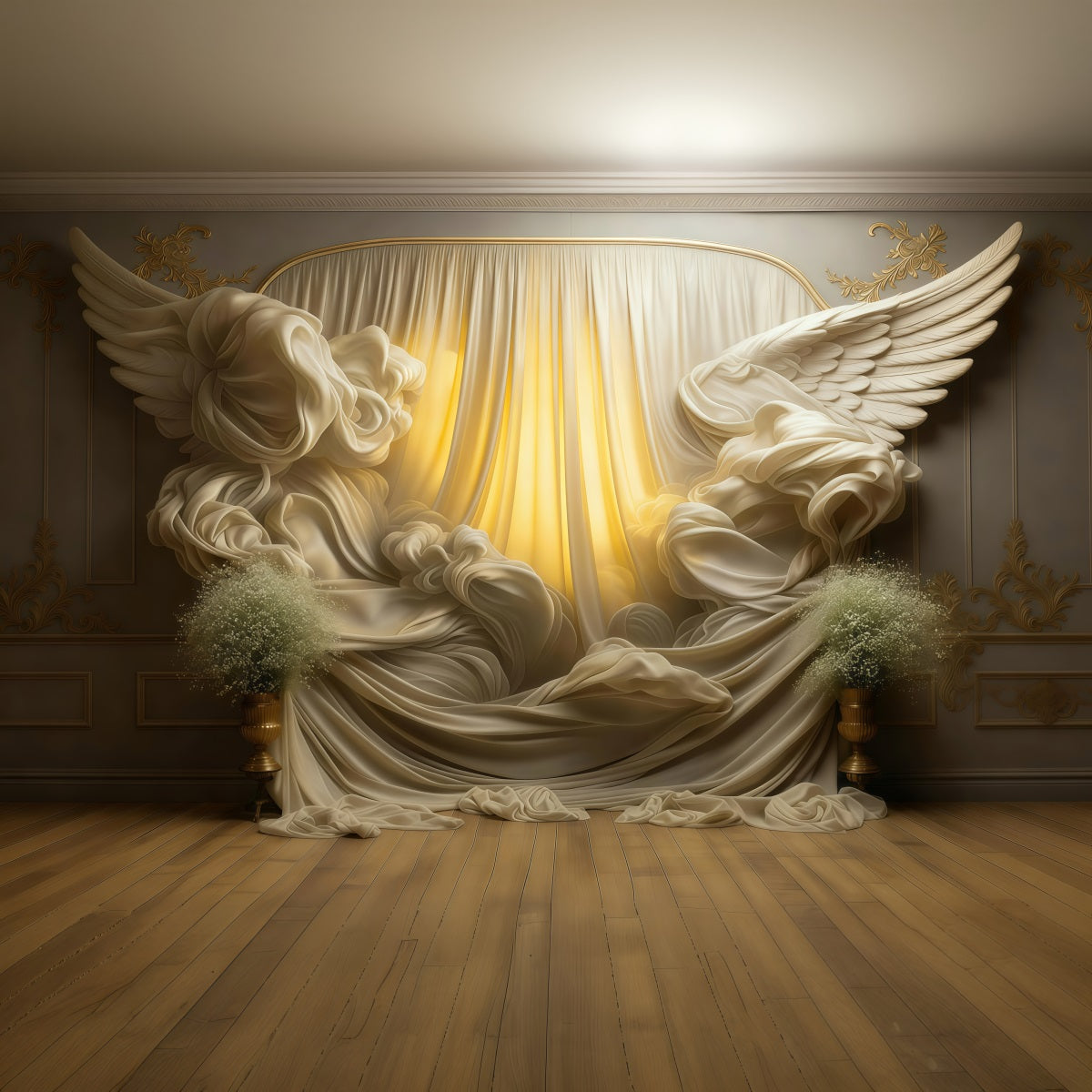 Boudoir Photo Backdrops Golden Winged Drapery Glow Vintage Photo Backdrop RR62-96