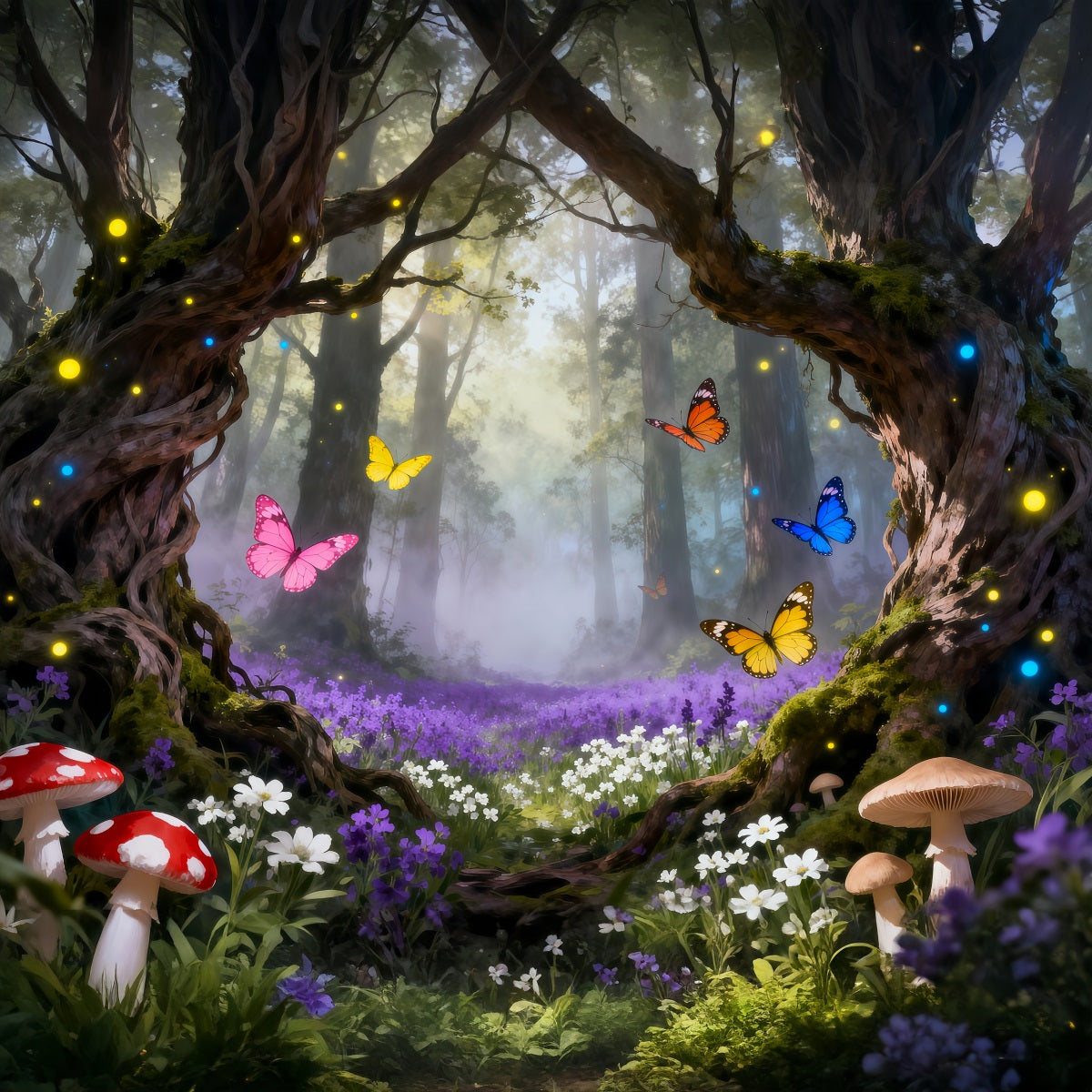 Enchanted Forest Backdrop Butterfly Glowing Fairy Woodland Forest Photo Booth Backdrop RR63-121
