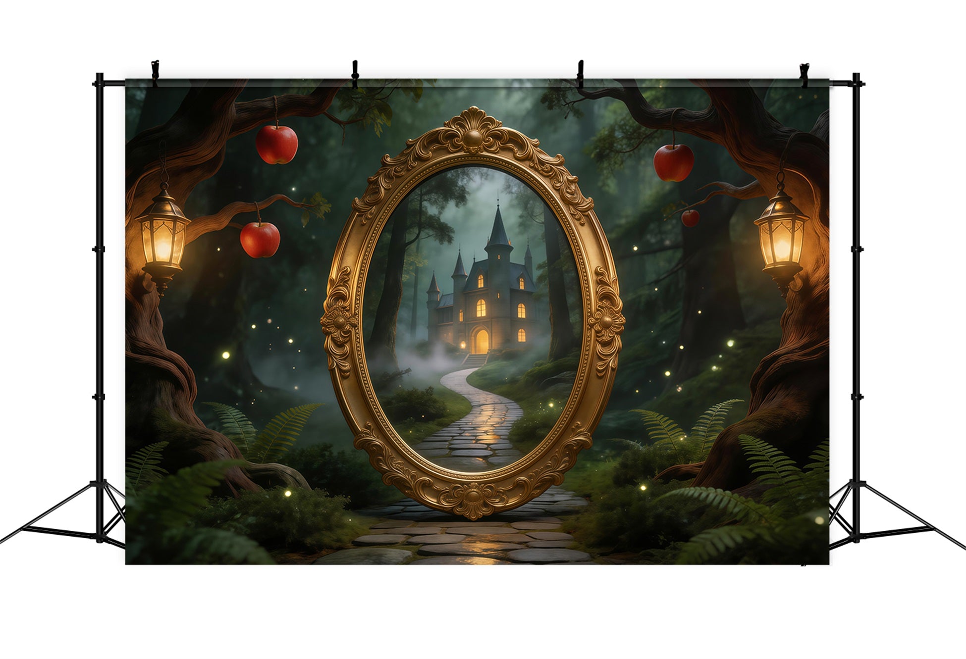 Forest Backdrop Mystic Mirror Castle Path Lantern Apples Forest Themed Backdrop RR63-122