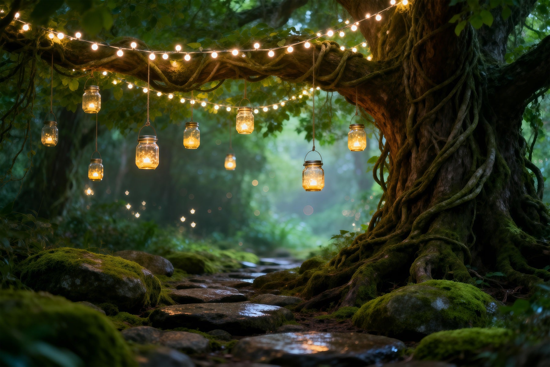 Forest Backdrops Rustic String Light Mason Jar Woodland Enchanted Forest Backdrop Diy RR63-123