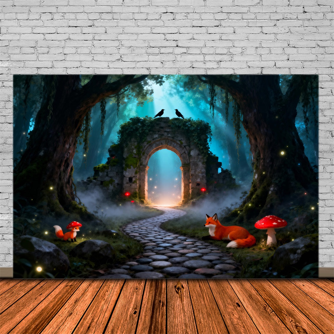 Spooky Forest Backdrop Mystic Ruins Archway Fox Mushroom Path Forest Backdrop Ideas RR63-125