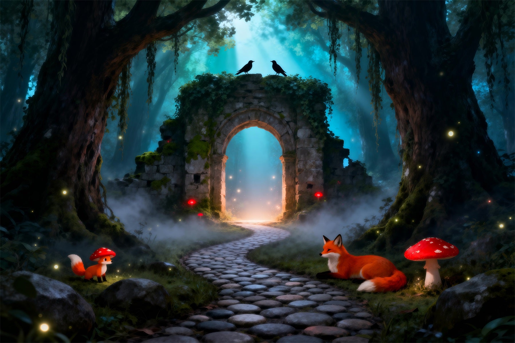 Spooky Forest Backdrop Mystic Ruins Archway Fox Mushroom Path Forest Backdrop Ideas RR63-125