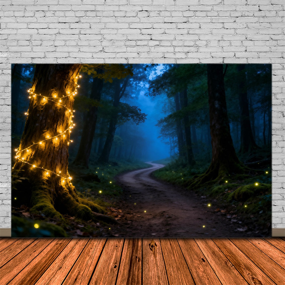 Creepy Forest Backdrop Mystic Night Forest Path Fairy Lights Backdrop Forest Theme RR63-129