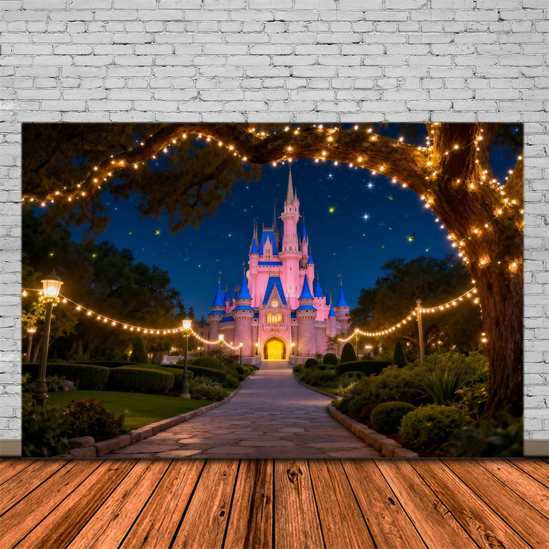 Backdrop Forest Fairytale Castle Night Light Path Forest Backdrops For Photography RR63-132