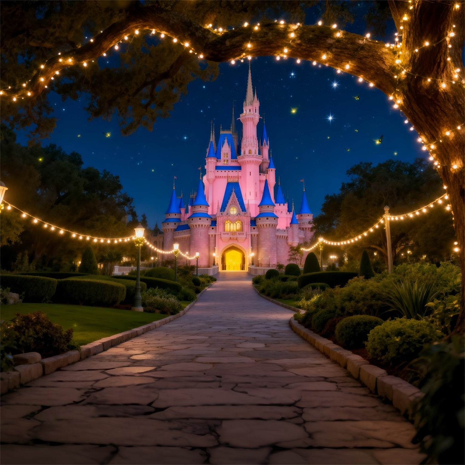Backdrop Forest Fairytale Castle Night Light Path Forest Backdrops For Photography RR63-132