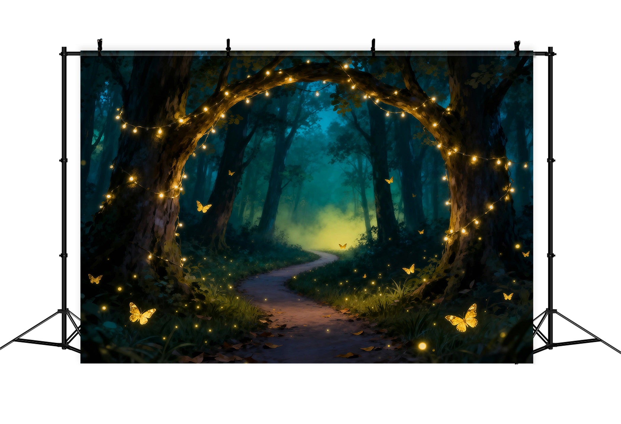 Enchanted Forest Theme Backdrop Golden Light Arch Butterfly Dream Path Forest Backdrop RR63-140