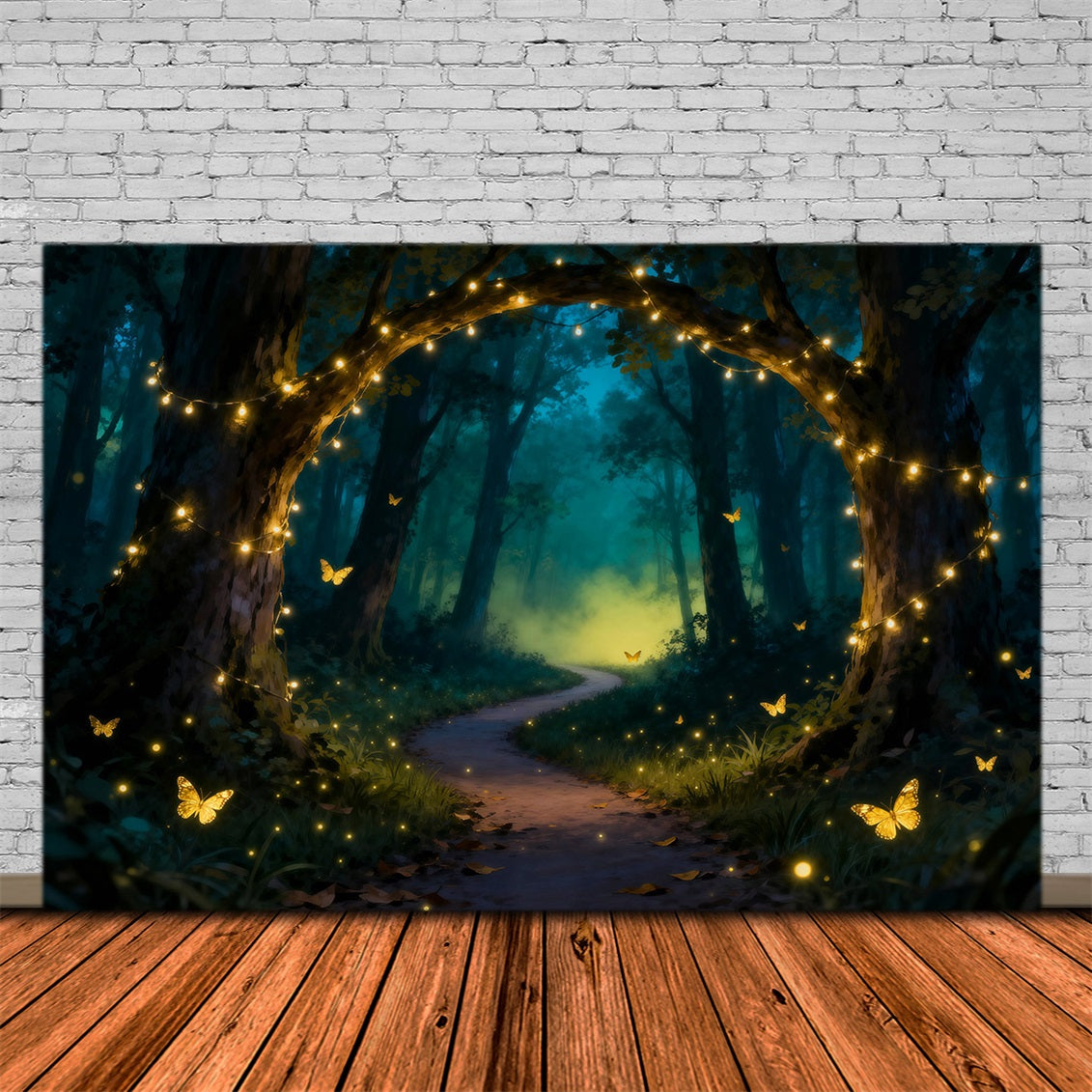 Enchanted Forest Theme Backdrop Golden Light Arch Butterfly Dream Path Forest Backdrop RR63-140