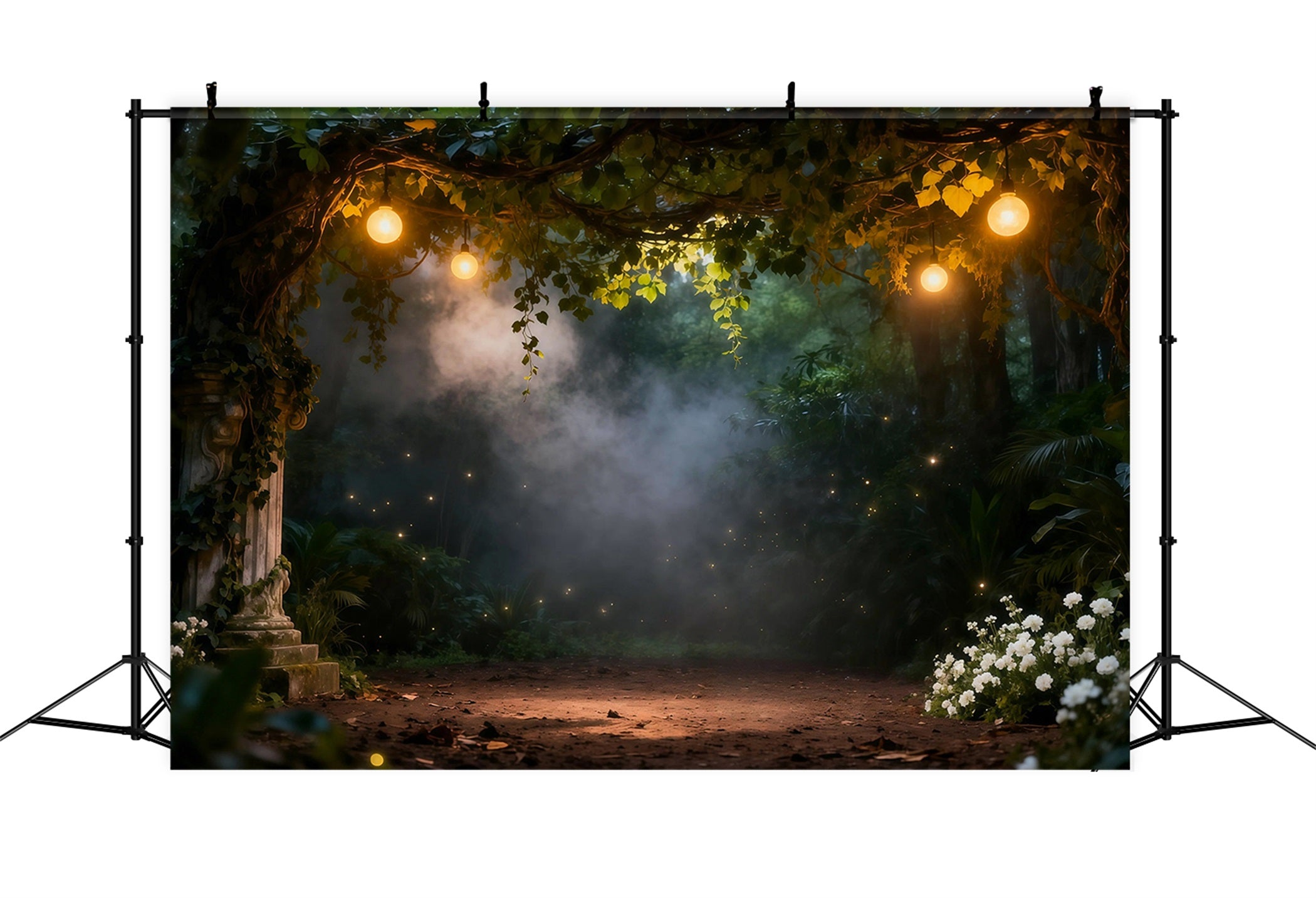 Forest Photo Backdrops Vintage Lantern Misty Secret Garden Spooky Forest Backdrop RR63-148