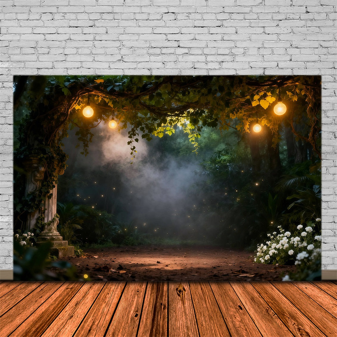 Forest Photo Backdrops Vintage Lantern Misty Secret Garden Spooky Forest Backdrop RR63-148