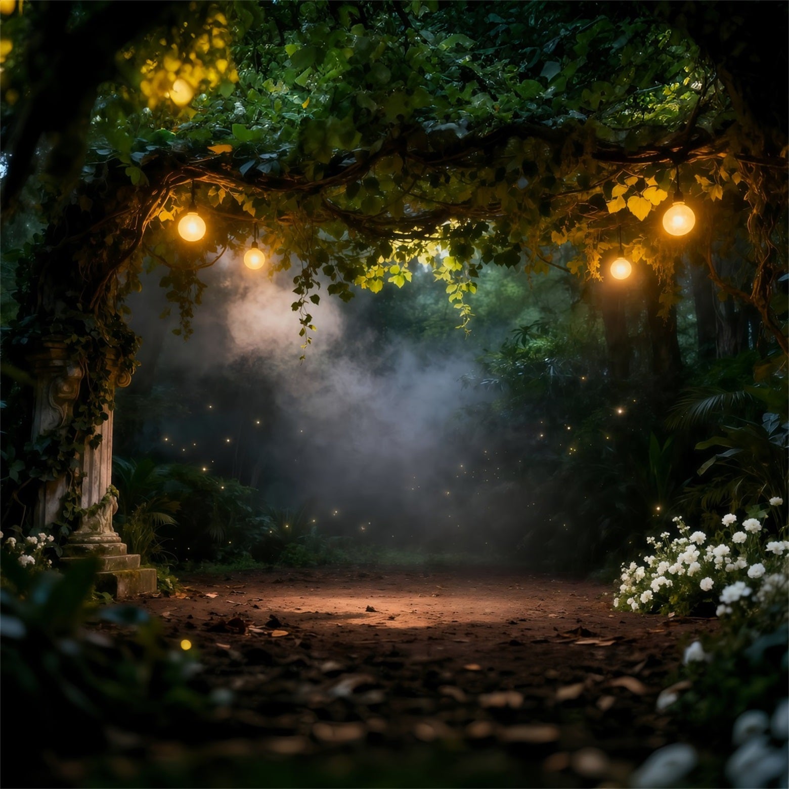 Forest Photo Backdrops Vintage Lantern Misty Secret Garden Spooky Forest Backdrop RR63-148