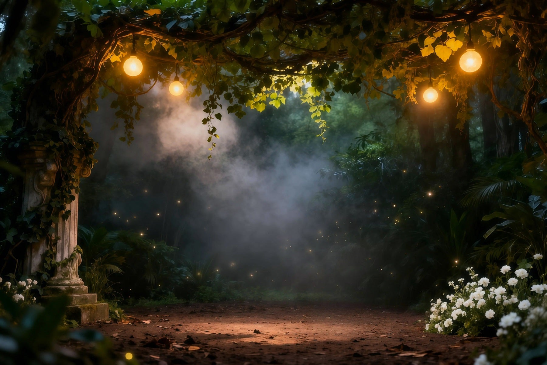 Forest Photo Backdrops Vintage Lantern Misty Secret Garden Spooky Forest Backdrop RR63-148