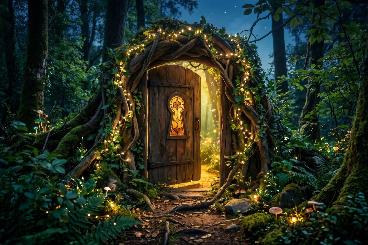 Photography Backdrops Forest Mystic Woodland Doorway Golden Light Entrance Forest Backdrop RR63-155