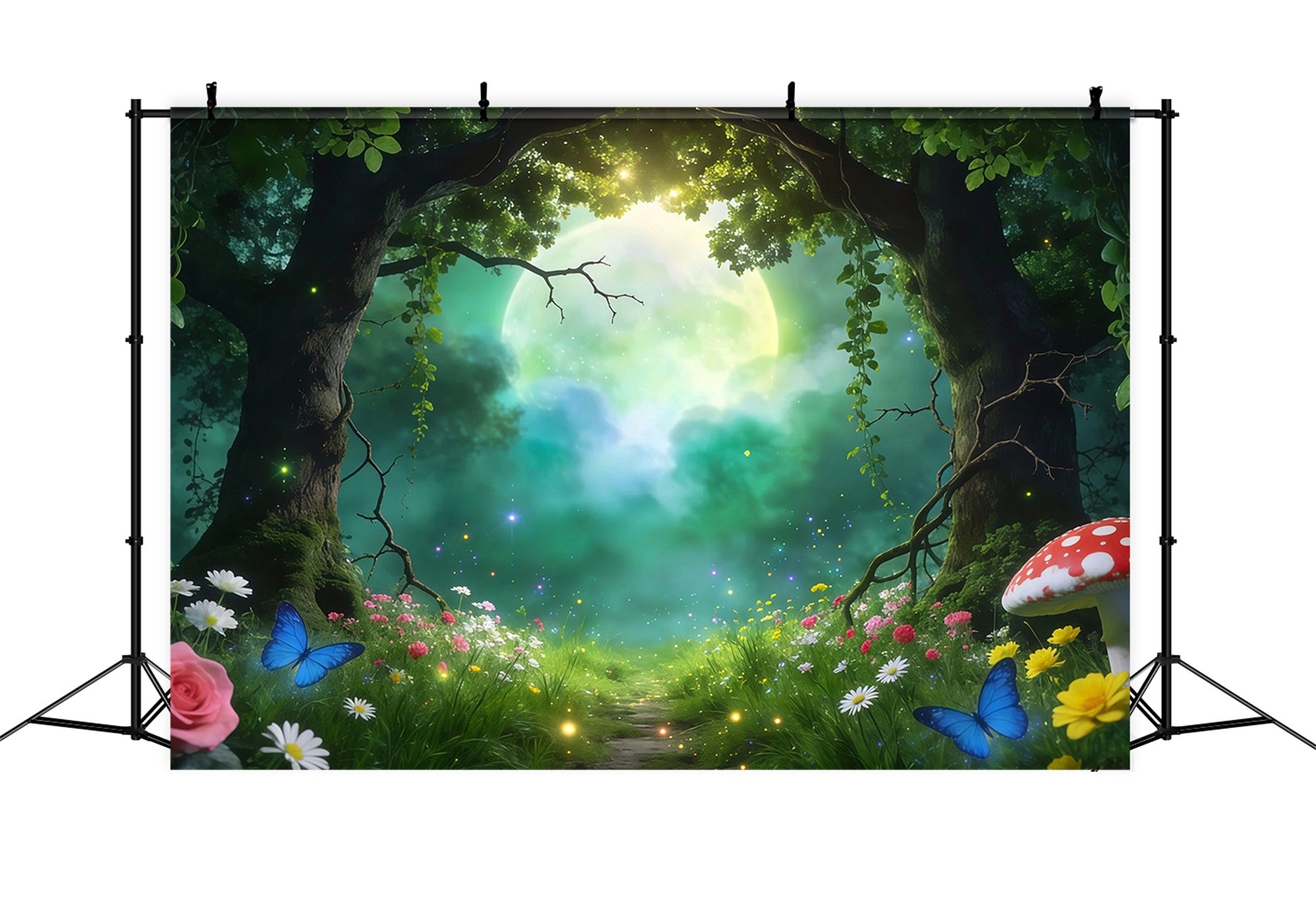 Fairy Tale Forest Backdrop Moonlit Forest Clearing Giant Moon Glow Forest Backdrop Photography RR63-159