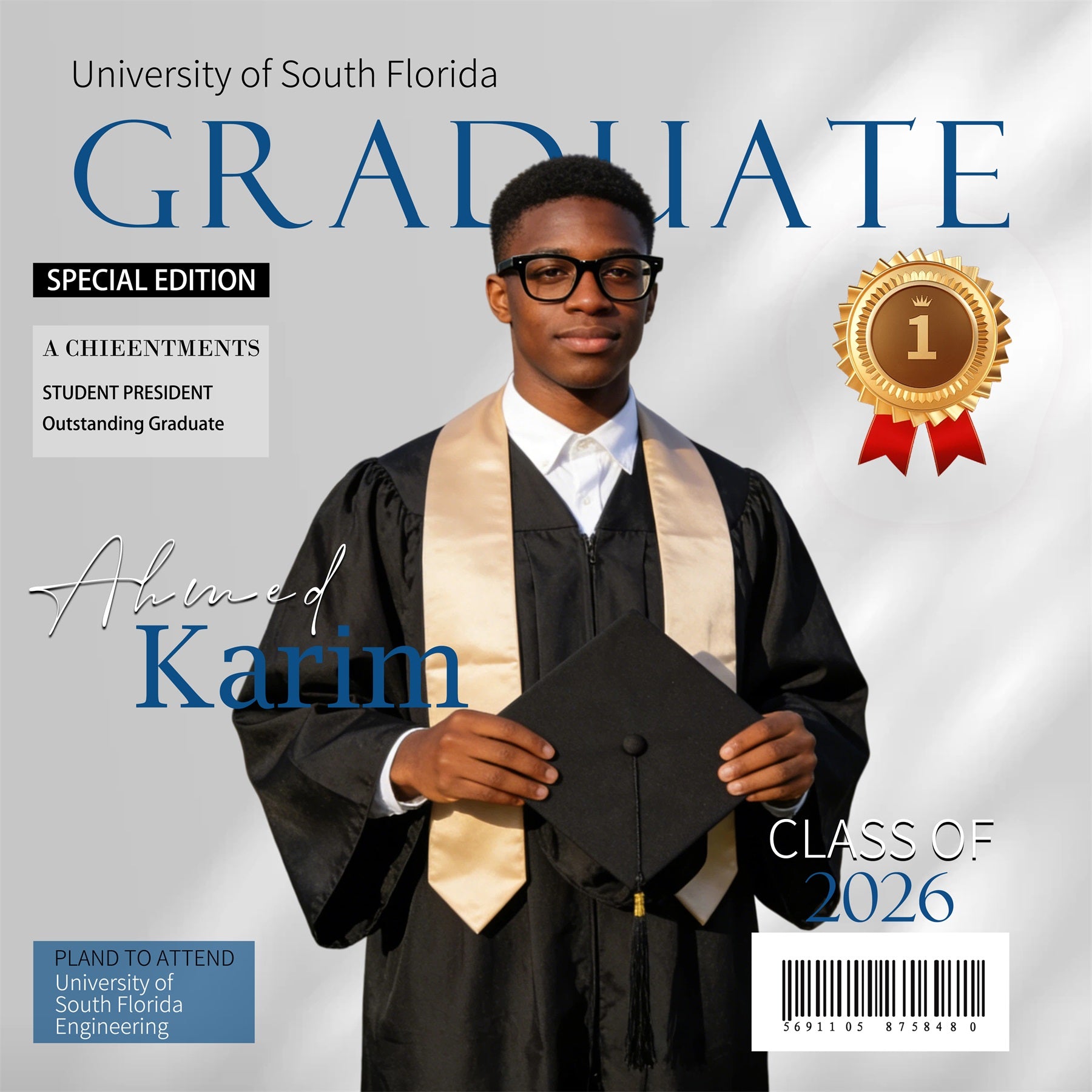 Personalized Graduation Backdrop Modern Magazine Style Graduation Party Backdrop RR63-16