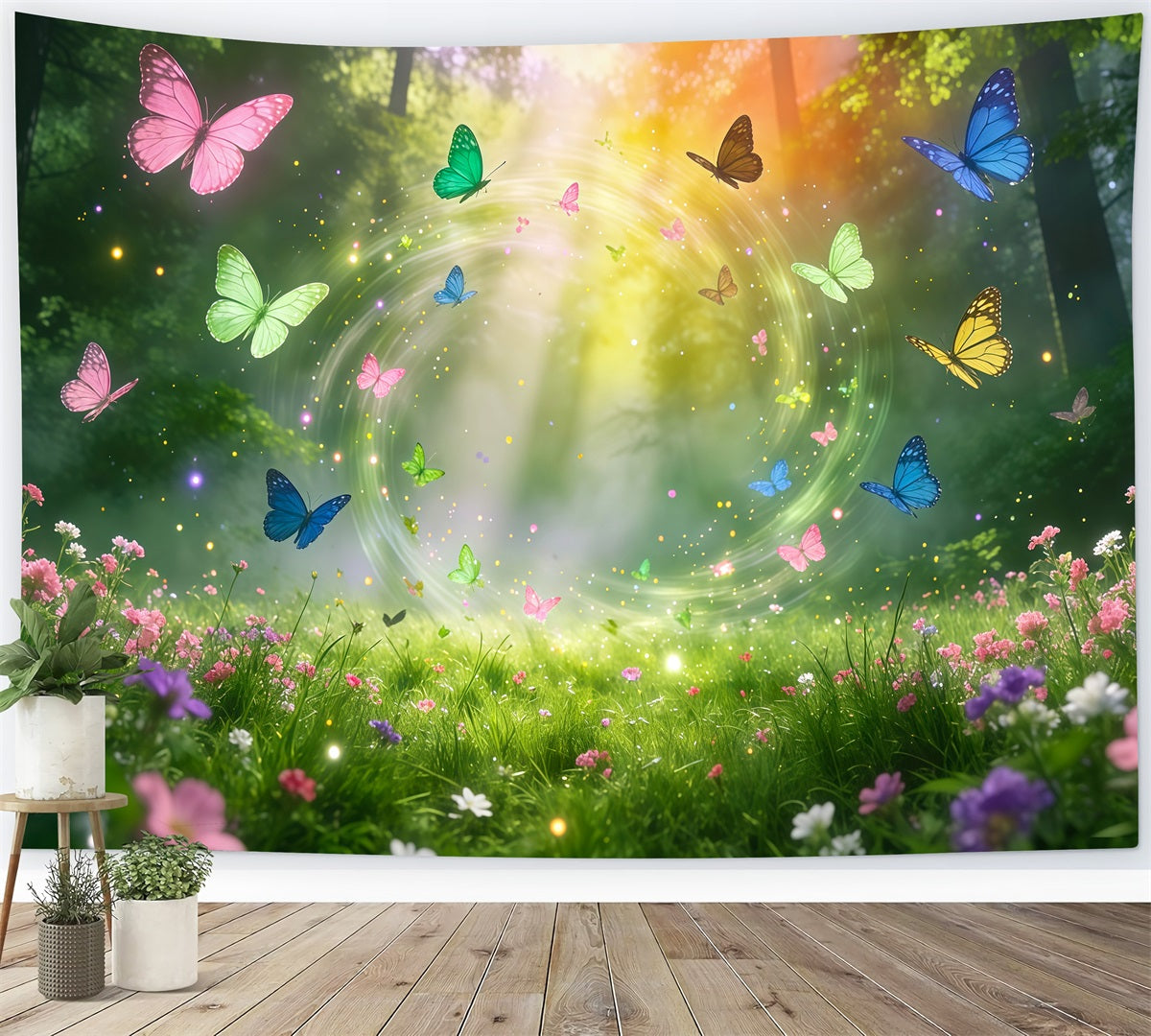 Enchanted Forest Backdrop Diy Colorful Butterfly Circle Magic Light Burst Forest Backdrop RR63-160