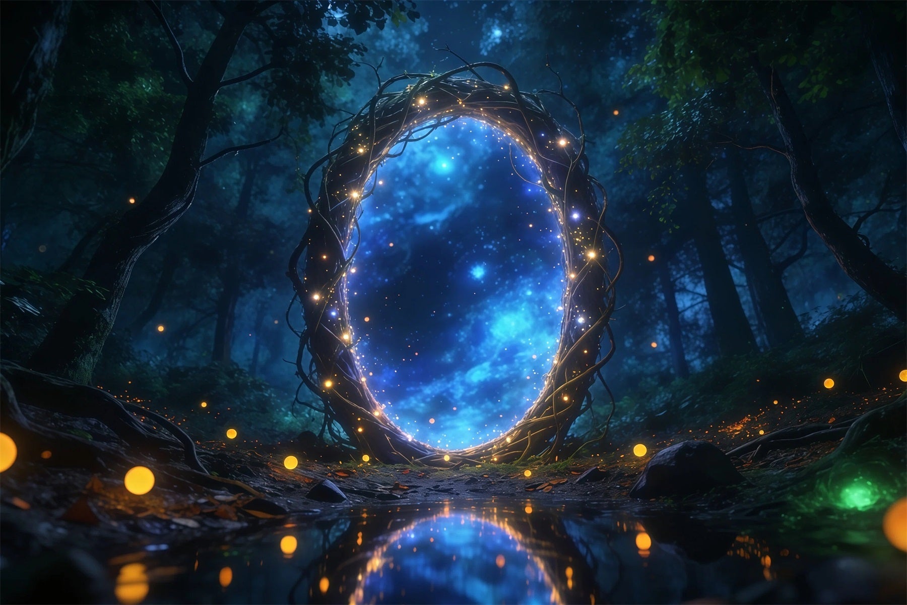 Forest Backdrop Ideas Mystic Light Portal Starry Reflection Pool Forest Photo Backdrop RR63-162