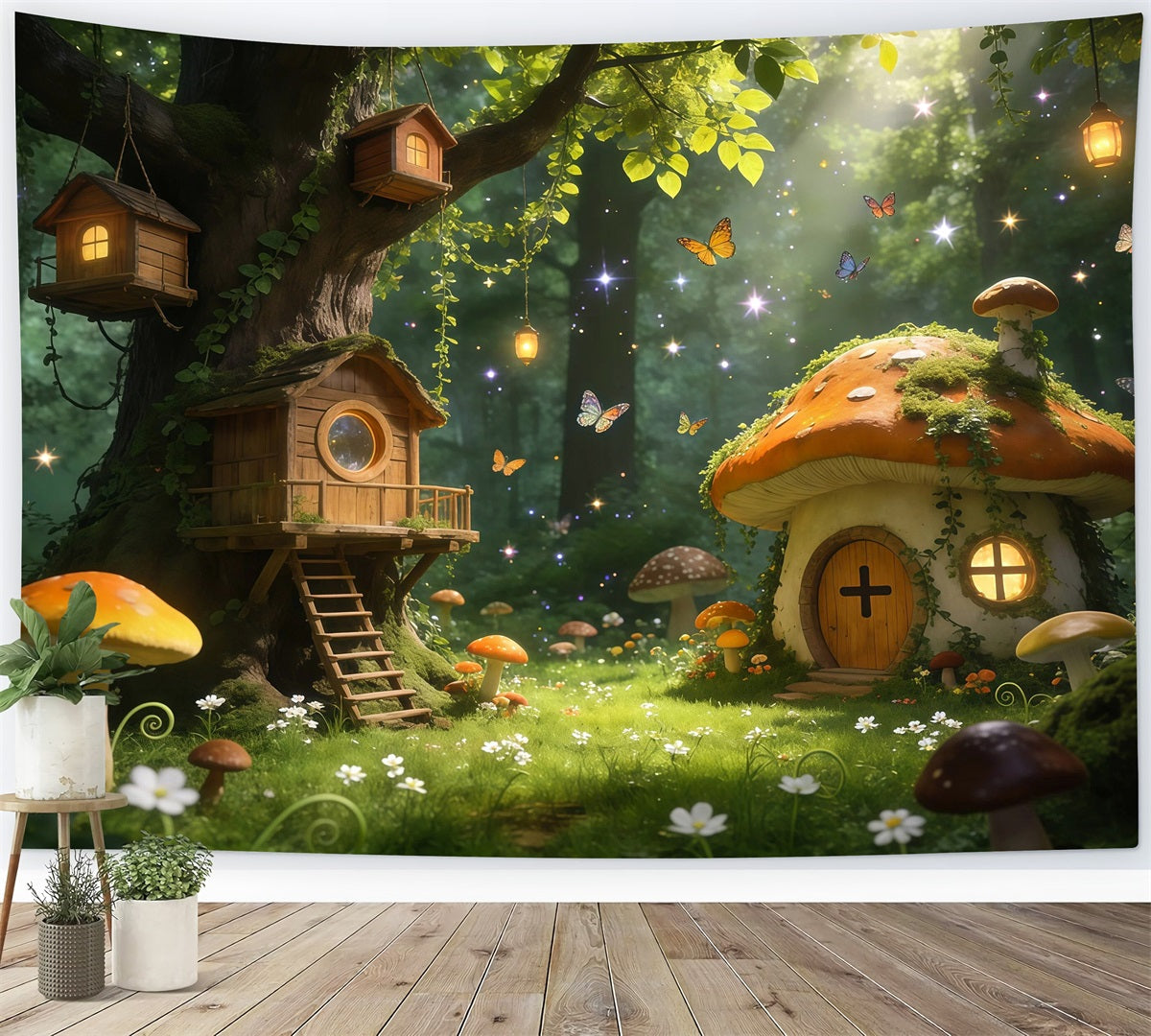 Forest Themed Backdrop Fairy Treehouse Mushroom Cottage Glow Enchanted Forest Backdrops RR63-165