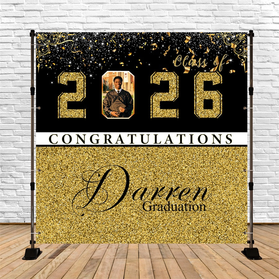 Graduation Backdrop Black Gold Glitter Numbers Personalized Graduation Party Backdrop RR63-19